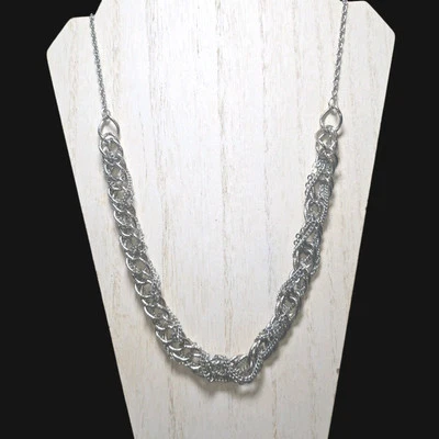 American Eagle Silver Tone Multistrand Twisted Chain Necklace 36" Statement - Image 1 of 4