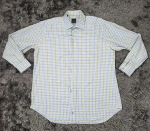 David Donahue Camicia Abito Uomo 17,5 34 - 35 Blu Verde Plaid Cotone Manica Lunga - Foto 1 di 17