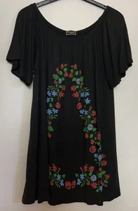 Originals Black Floral Bardot T-Shirt Dress Size L - Picture 1 of 5