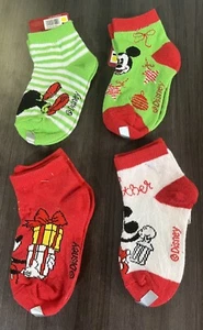 Kids Disney Mickey & Friends CHRISTMAS Socks 4 Pairs SZ 5 1/2-6 1/2 - Picture 1 of 8