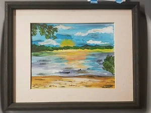 12 x 15 black wood frame watercolor white lake New Hampshire painting shortiez  - Bild 1 von 1