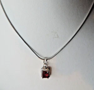 925 SILVER SET NECKLACE & EARRINGS WITH RHODOLITE GARNET + 16" 925 SILVER CHAIN - Picture 1 of 11