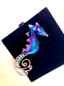 Swarovski Crystal Sea Horse Blue Purple Rare Brooch Pin - Free Shipping
