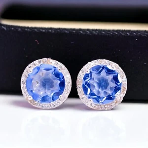 Anniversary Gift For Her Natural Tanzanite Gemstone Stud Earrings 925 Silver - Picture 1 of 4