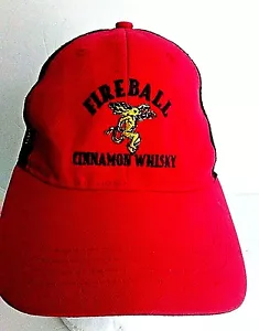Fireball Cinnamon Whisky Logo Embroidered Red Black Trucker Mesh Adj. Hat Cap - Picture 1 of 9