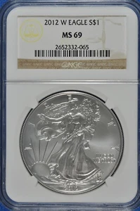 2012 W Burnished $1 Silver Eagle NGC MS 69 (Brown Label) - Picture 1 of 2