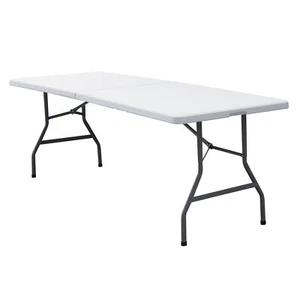 8 ft Plastic Folding Table Fold-in-Half Portable Camping Table for Picnic White - Picture 1 of 12