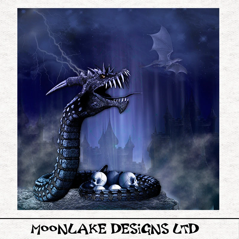 MOONLAKE FABRICS Fantasy - Basilisk und Drache - Stoff Basteln Paneele in 100% Baumwolle oder Polyester