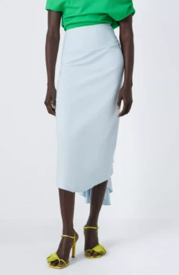 John Lewis x A.W.A.K.E. MODE Bustle Back Midi Pencil Skirt, Light Blue UK 16 - Image 1 of 4