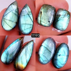 Lote de 4 pares de piedras preciosas de cabujón de labradorita natural de 101 quilates 30x10-18x14 mm #11193 - Imagen 1 de 5