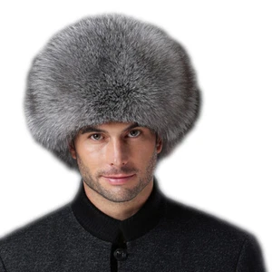 Gorra de piel de zorro real para hombres Sombrero de bombardero de piel de oveja real Invierno Orejeras cálidas Esquí al aire libre - Imagen 1 de 21