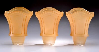 Juego de 3 cortinas antideslizantes de vidrio melocotón ámbar Art Deco años 30 de colección Foto 1 de 4