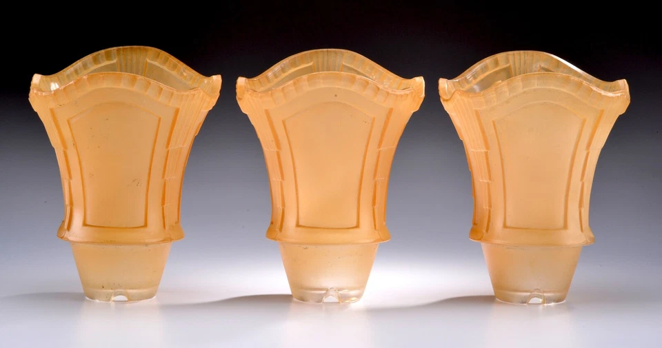 Conjunto de 3 abajures de vidro âmbar pêssego vintage década de 1930 Art Deco - Imagem 1 de 4