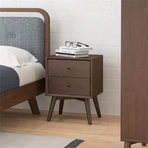 Pemberly Row Mid-Century Modern Solid Wood 2-Drawer Night Stand in Brown - Picture 1 of 6