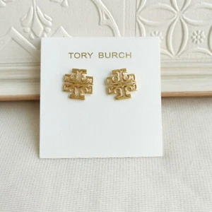 New Tory Burch Britten Logo Gold Stud Earrings - Picture 1 of 4