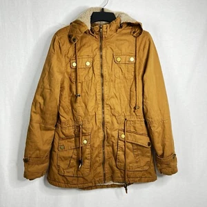 Snobbish Collection Women's Tan Brown Fur-Lined Parka Jacket Hood & Pockets Sz M - Picture 1 of 12