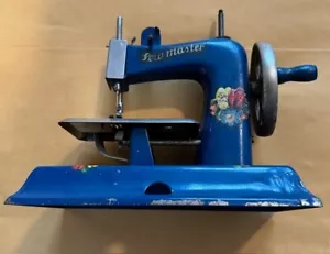 Vintage Antique Sew Master Blue Floral Mini Crank Sewing Machine WORKING - Picture 1 of 5