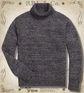 Suéter RRL Ralph Lauren Para Hombre Negro Crema Marl Algodón-Lana-Lino Tejido Cuello Redondo - Imagen 1 de 4
