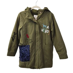 Zara Girls Olive Green Sequin and Embroidered Longline Jacket Size Girl's 11/12 - Picture 1 of 9