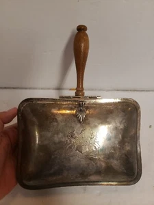 VTG SILVER PLATE SILENT BUTLER CRUMB CATCHER WOOD HANDLE HINGE LID FARMHOUSE UK - Picture 1 of 9