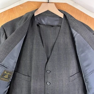 Southwick Suit Mens 44L Gray Glen Plaid 2 Button Wool Pants 38x31 3 Piece Vest - Picture 1 of 24