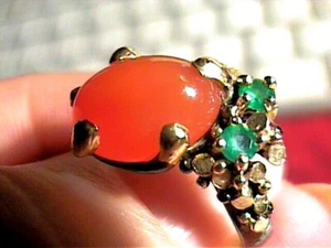 STERLING 925 SILBER Karneol Onyx Kunsthandwerk RING 7 Kunst Designer Cabochon floral - Bild 1 von 7