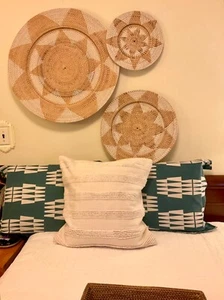 Boho Wall Decor Set 3 LARGE Hanging Woven Wall Baskets Asian-African Design BIG - Picture 1 of 24