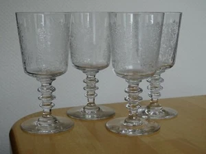 VAL SAINT LAMBERT 4 VERRES A VIN ROUGE CRISTAL GRAVURE FLORALE ht 12 cm - Picture 1 of 9