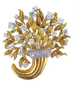 Magnificent Vintage 1960s Bulgari Giardinetto Cornucopia Diamond Brooch 18K Gold - Picture 1 of 7