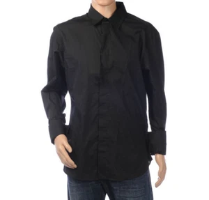 Mens Black Regular Collar Wedding Work Prom Slim Shirt Double Cuff 14."-20" - Picture 1 of 5