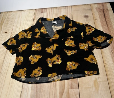 Camisa corta Disney para mujer XS negra con botones Rey León Simba informal bolsillo Foto 1 de 4