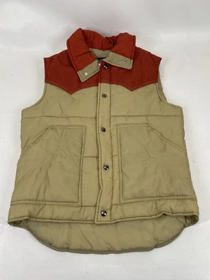 Sears Western Outdoor Wear Puffer Vest Snap Front Mens Size M Tan Red - Image 1 of 4