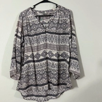 Top túnica manga larga Coral Bay para mujer talla L estampado geométrico cuello con botones Foto 1 de 4