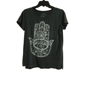 Buddha HAMSA Hand T-Shirt Gr. Medium Grau Weiß Kurzarm Oberteil LOL Vintage - Bild 1 von 4
