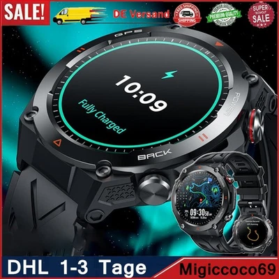 MARKENLOS Militär Smartwatch Herren 650MAH mit Telefonfunktion GPS Uhr für Android iOS