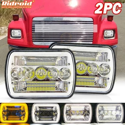 Pair For Freightliner FL50 FL60 FL70 FL80 5x7" 7x6'' LED Headlights Hi/Lo Beam Foto 1 de 4