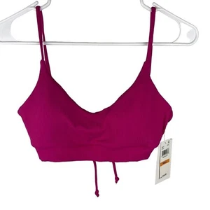 Becca By Rebecca Virtue Fine Line Ribbed Scoop Neck Bikini Top Pink Small - Picture 1 of 5