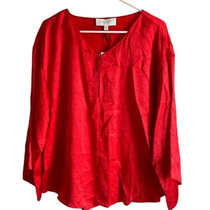 Equipment Femme Damen Bluse XL Seidenmischung rot Glockenärmel geteilter Ausschnitt - Bild 1 von 8