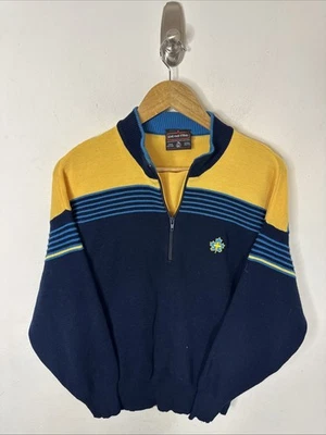 Vintage Demetre Wool Ski Sweater Small Navy Yellow Canadian Ski Patrol 70s 80s - Image 1 of 4