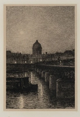 M. LALANNE (1827-1886), Paris Dämmerung, Rad. Romantik Stadtbilder 1850-1899 Dru - Bild 1 von 4