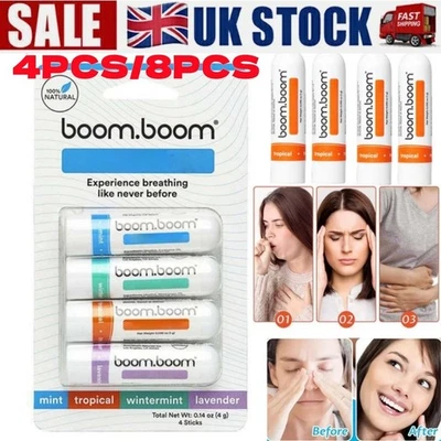 4-8X BoomBoom Essential Oil Menthol Inhaler Aromatherapy Inhaler Nasal Stick UK