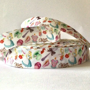 Per Metre - Alice - Mad Hatter 22mm wide Printed Grosgrain Ribbon /Cake/ Bow - Picture 1 of 1