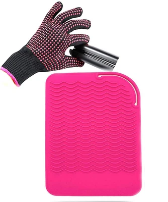 Heat Resistant Glove and Mat Set for Curling Iron, 9” X 6.5”, Pink - Image 1 of 4
