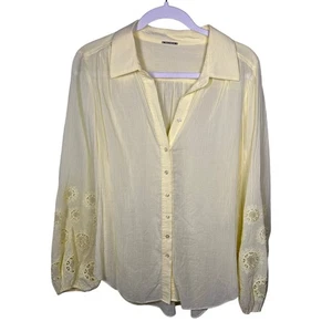 Elie Tahari gelb 100 % Baumwolle bestickt Button-Down-Shirt Damen Small - Bild 1 von 6
