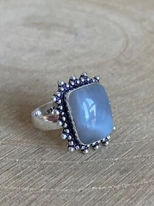 Grey Agate Ring Size L Sterling Silver 925 Plated Bohemian Vintage Style Ethnic - Picture 1 of 5