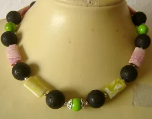 CeS Kette Lava, Türkis, Lemon Jaspis, Rhodochrosit und Andenopal / Anden Opal - Bild 1 von 1