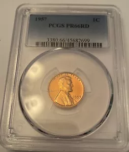 PR66RD 1957 RED LINCOLN WHEAT PENNY PCGS GRADED 1C PROOF UNC. RARE COIN PR 66 RD - Picture 1 of 2