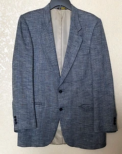 Men's Suit Jacket Coat Blazer Pierre Cardin Blue 40 L Large Vintage Wool Tweed - Picture 1 of 8