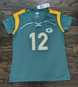 Womens NFL Green Bay Packers Aaron Rodgers Jersery #12 Gold Glitter Sz L NWT