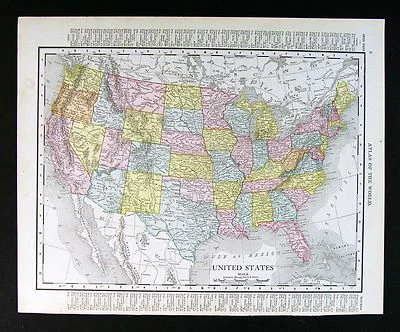 1911 Rand McNally Map  United States - Texas Colorado Florida California Antique - Image 1 of 3